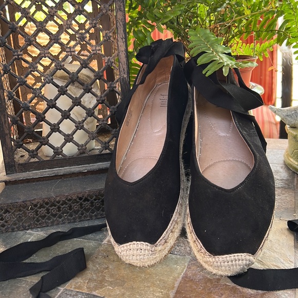 JJill black suede ballerina ankle tie espadrille 7 - Picture 10 of 10